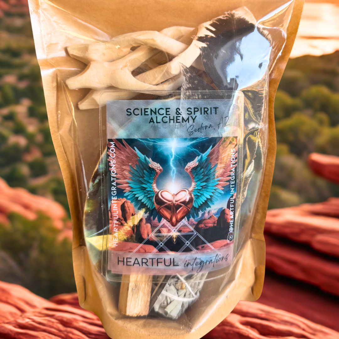 Product packaging with 'Science & Spirit Alchemy' label featuring a colorful design.