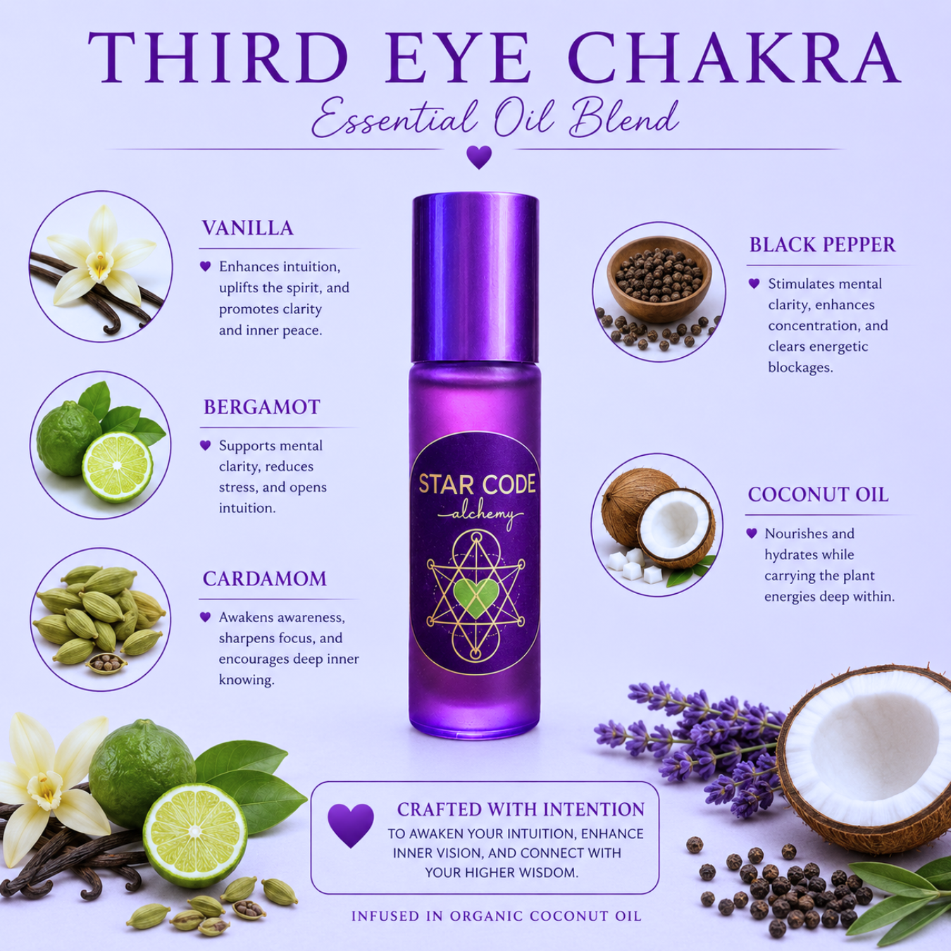 Third Eye Chakra essential oil blend ingredients — STAR CODE Alchemy Sedona